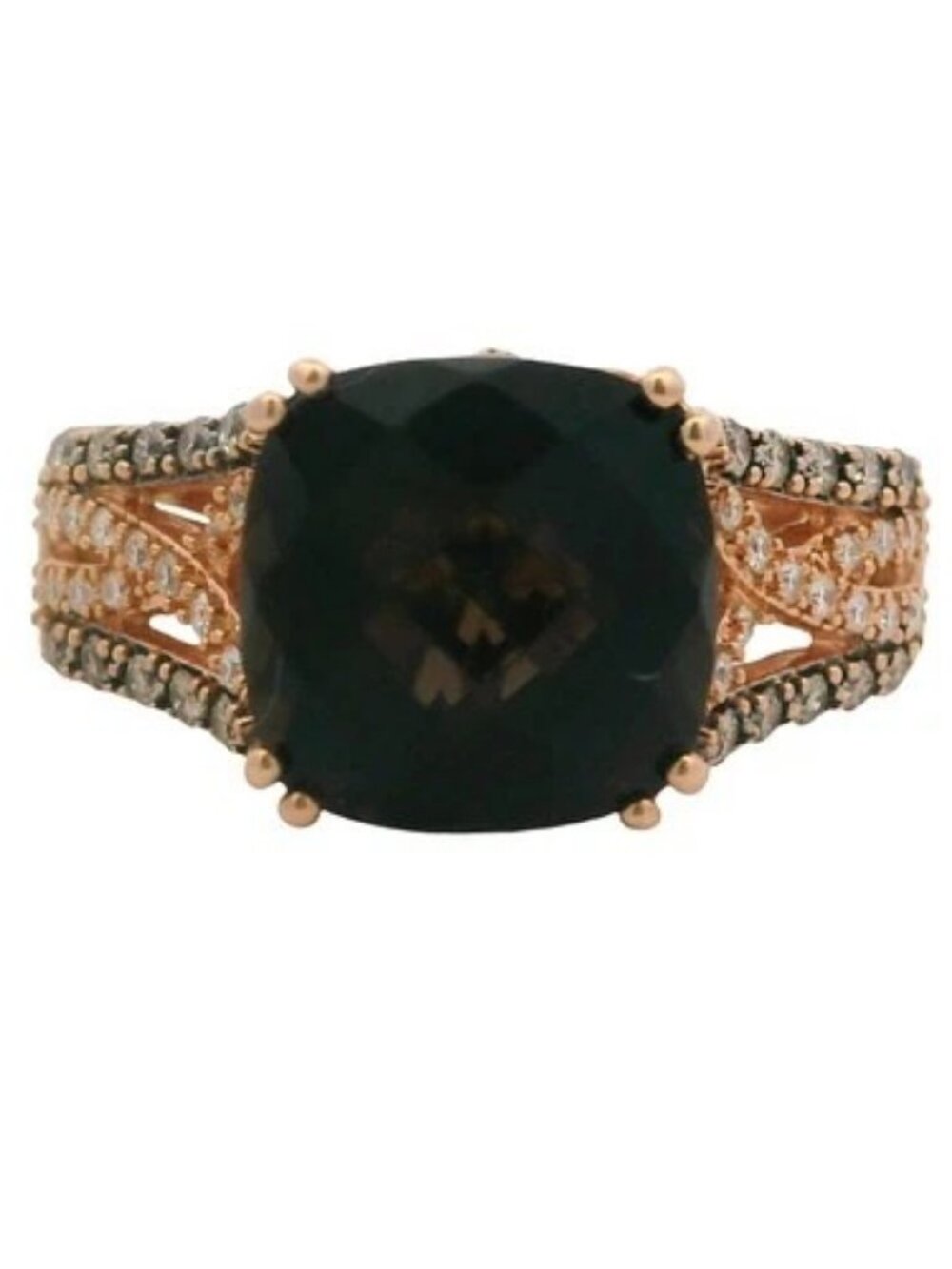 LeVian Solid 14kt Rose Gold Smoky Quartz and Diamond Cocktail Ring Size 8